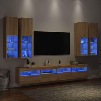 vidaXL Vidaxl - Muebles De Tv De Pared Con Luces Led 7 Piezas Roble Sonoma