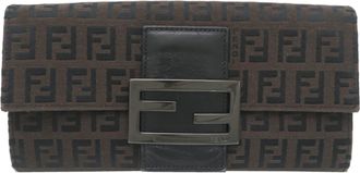 Fendi Brown Canvas Leather Long Wallet (Bi-Fold) (Pre-Owned)