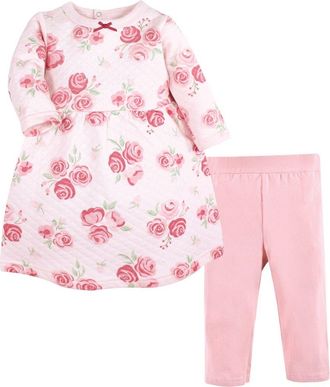 Hudson Baby Quilted Cotton Dress and Leggings in Blush Rose at Nordstrom, Size 18-24M