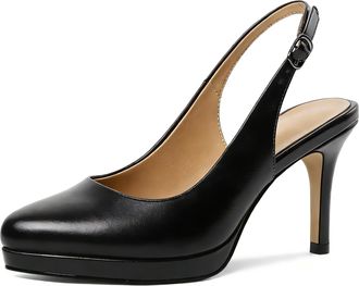 EDEFS Womens Black Slingback Heels with 3.5 Inch High Heel Platform Elegant Court Shoes for Office and Evening Wear UK2