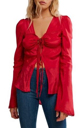 Free People Bali Bell Sleeve Tie Front Top in Salsa at Nordstrom Rack, Size X-Small