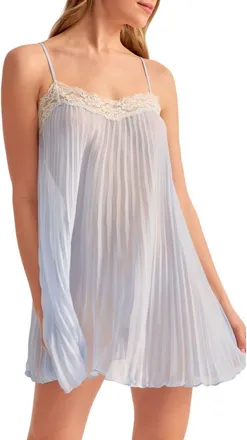 Rya Collection Lace Trim Pleat Chiffon Chemise in Marian Blue at Nordstrom, Size X-Small