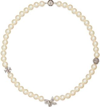 Tory Burch Moondance Pav&eacute; Flower & Faux Pearl Necklace in Tory Silver /Pearl /Crystal at Nordstrom