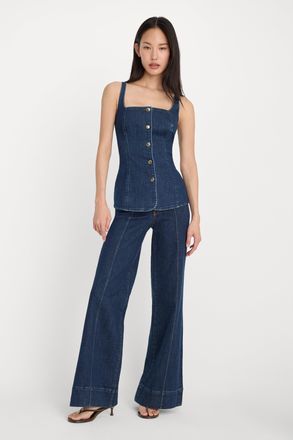 Good American Womens Good Waist Palazzo Jeans | Flat Tummy Tech, Gap-Proof Waistband | Indigo, Size 24 Plus | Good American by Khlo&Egrave; Kardash