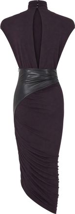 Andamane Womens Sleeveless Midi Dress With Faux Leather Detail Rouge Noir Viscose Evening Suits
