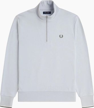Fred Perry Mens Fred Perry Half Zip Sweatshirt Dusky Blue/Ecru/Laurel Wreath Green - Grey - Size: 42