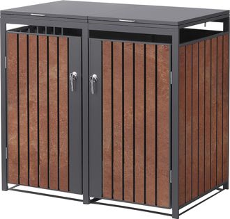 ML Design Cobertizo Doble Para Ocultar Cubo De Basura 2x 240l Antracita Y Marr&oacute;n &Oacute;xido Rojizo 132x80x116,3 Cm Caseta De Acero Para Jard&iacute;n Exterior Contenedor Re