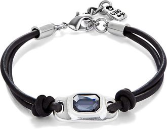 UNOde50 Leather Bracelet With A Gray Crystal in Silver at Nordstrom, Size Medium