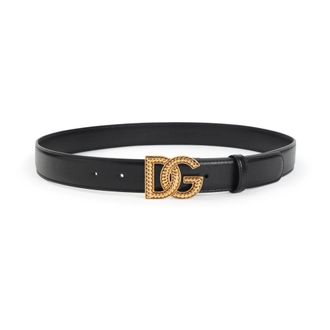 Dolce & Gabbana Accessoires, Dames, Zwart, 85 CM, Leer, Zwarte Leren Riem Aw 25