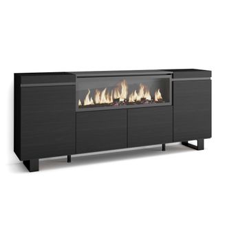 Skraut Home Skraut Home - Aparadores Para Sal&oacute;n, Gran Capacidad De Almacenaje, 210, 4 Puertas, Chimenea El&eacute;ctrica Xxl, Dise&ntilde;o Industrial, Estilo Moderno, Negro