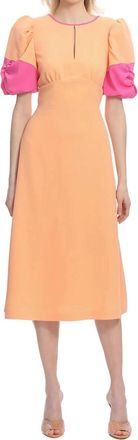 Exquise Puff Shoulder Contrast A-Line Dress In Peach