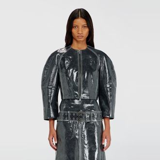 Diesel Patent-leather jacket with cocoon sleeves - Leather jackets - Woman - Grey