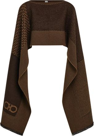 Ferragamo jacquard patchwork cape - women - Wool - One Size - Brown