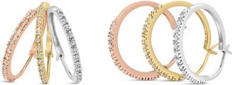 House of Brilliance 14K Tri-Toned Gold 1/3 Cttw Diamond Triple Hoop Earrings (I-J Color, I2-I3 Clarity) - 22 MM