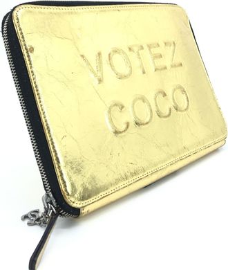 Chanel Gold Tone Votez Coco Zip Womens Clutch (Pre-Owned)