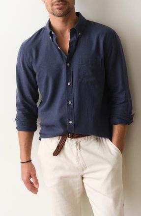 Marine Layer Better-than-Linen Hemp Blend Button-Up Shirt in Navy at Nordstrom, Size Xx-Large