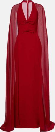 Elie Saab Bow-detail caped silk-blend gown