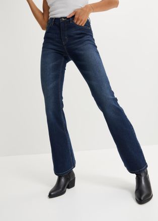 Bonprix Schlagjeans BONPRIX, Damen, Gr. 40, N-Gr, blau (dunkelblau denim), Denim/Jeans, Obermaterial: 76% Baumwolle, 16% Polyester, 7% Viskose, 1% Elasthan, u
