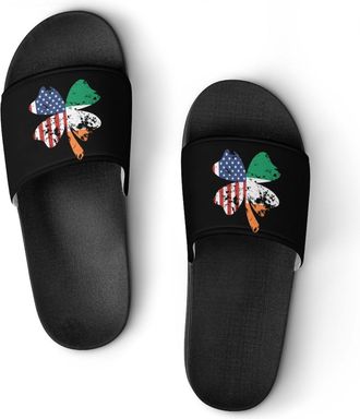 Generic Flag of Ireland And U.S.A Clovers Unisex Beach Slippers & Pool Slides Anti-Slip House Shoes for Home Outdoor