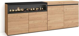 Skraut Home Aparadores Para Sal&oacute;n, Gran Capacidad De Almacenaje, 200x75x35cm, 4 Puertas, Chimenea El&eacute;ctrica, Estilo Moderno, Roble Y Negro - Skraut Home