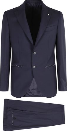 Lubiam Blue Single-Breasted Slim Fit Wool Suit