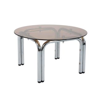 Oviala Mesa de centro redonda de cristal templado, 70 cm de di&aacute;metro, marr&oacute;n