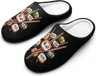 Generic Cute Sushi Mens House Slippers Memory Foam Washable Cotton Slip on Home Shoes