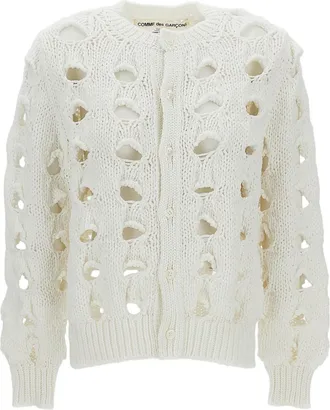 Comme Des Gar&ccedil;ons White Openwork Crew Neck Cropped Cardigan