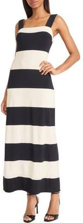 Donna Morgan Stripe Square Neck Maxi Dress in Black/Cream at Nordstrom Rack, Size 10
