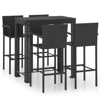 vidaXL Muebles De Bar Jard&iacute;n 5 Pzas Rat&aacute;n Pe Reposabrazos Negro Vidaxl