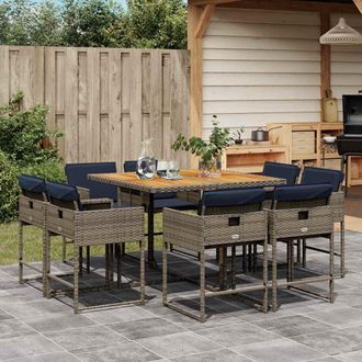 vidaXL Vidaxl - Set Comedor Jard&iacute;n 9 Pzas Y Cojines Rat&aacute;n Sint&eacute;tico Gris