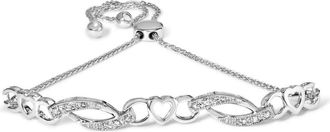 House of Brilliance 925 Sterling Silver 1/10 Cttw Diamond Heart Link Adjustable Bolo Bracelet