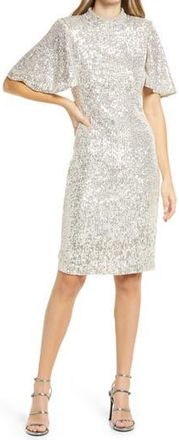 Eliza J Sequin Short Sleeve Shift Dress in Silver at Nordstrom Rack, Size 10