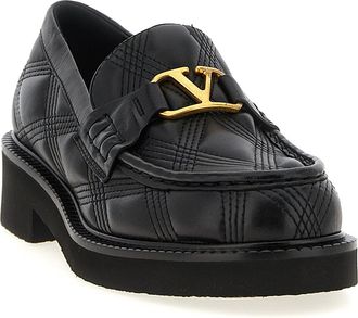 Valentino Garavani Womens Black Lamb Leather Slip-On Loafers