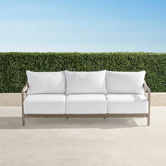 Frontgate Alessia Sofa with Cushions in Weathered Teak - Standard, Vista Boucle Glacier - Frontgate