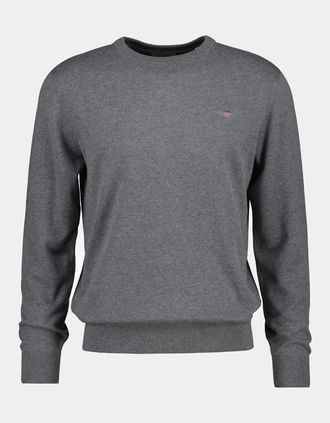 GANT Mens GANT Mens Classic Cotton Shield Logo Crew Neck Jumper - 92 Dark Grey Melange - Size: 38