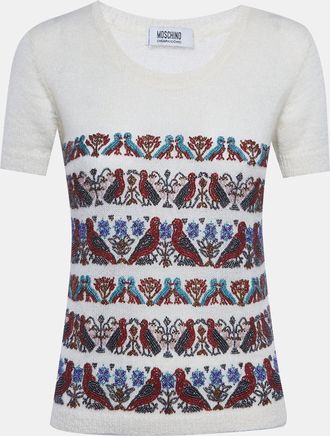 Moschino Cheap And Chic White Beaded Mohair Shirt Sleeve Sweater