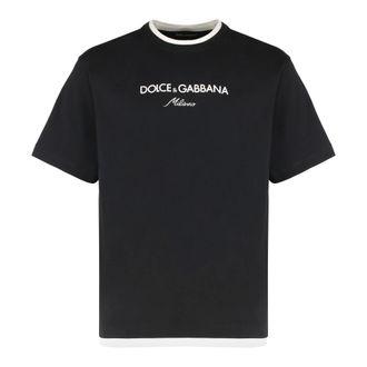 Dolce & Gabbana T-Shirts, male, Black, Size: XL Cotton crew-neck T-shirt