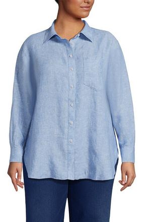 Lands End Linen Oversized Button Front Shirt in Soft Blue Linen at Nordstrom, Size 2X