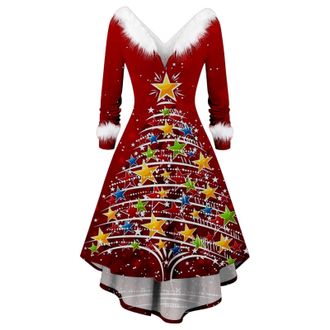 Generic Womens Jumper Dress, Plus Size Santa Claus Costume Summer Dresses for Women UK Long Sleeve Dress for Women Velvet Xmas Outfit Cosplay Ladies Christmas