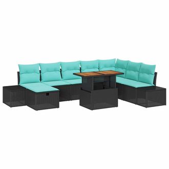 vidaXL Set Divano Da Giardino 9 Pz Nero Polyrattan Vidaxl