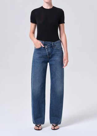 A Gold E Arc Criss Cross Jean In Blue
