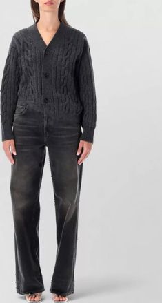 Haikure merino wool cable-knit v-neck wide-leg jumpsuit