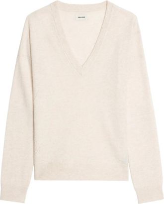 Zadig&Voltaire Vivi Lc Patch Heart Sweater - Dames - V-hals truien - Beige - XS - Wol - Truien & Vesten