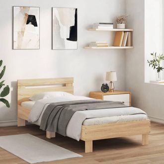 vidaXL Estructura De Cama Cabecero Luces Led Roble Sonoma 90x200 Cm Vidaxl