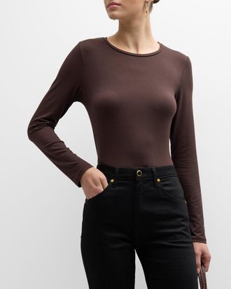 Majestic Filatures Soft Touch Flat-Edge Long-Sleeve Crewneck Top