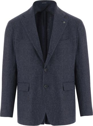 Tagliatore Navy Tailored Herringbone Wool-Cashmere Blend Jacket