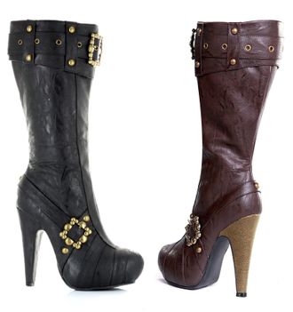 Ellie Shoes E-426-Aubrey 4 Knee High Steampunk Boots With Buckles And Studs 11 / Brown PU