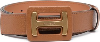 Hogan logo-plaque leather belt - women - Calf Leather - 90 - Brown