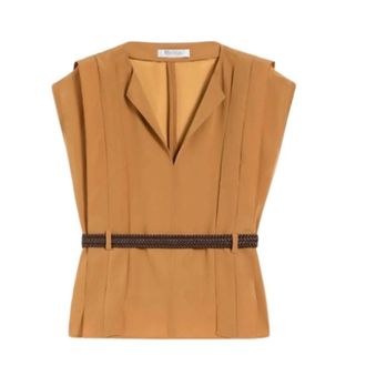 Max Mara Blouses, female, Beige, Size: XS V-Neck Blouse with Belt